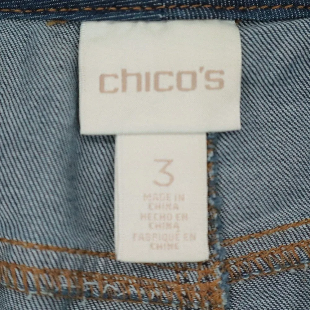 Chicos Sz 3 Denim Jean Skirt Womens 16 (XL) Front Two Way Zipper Knee Length